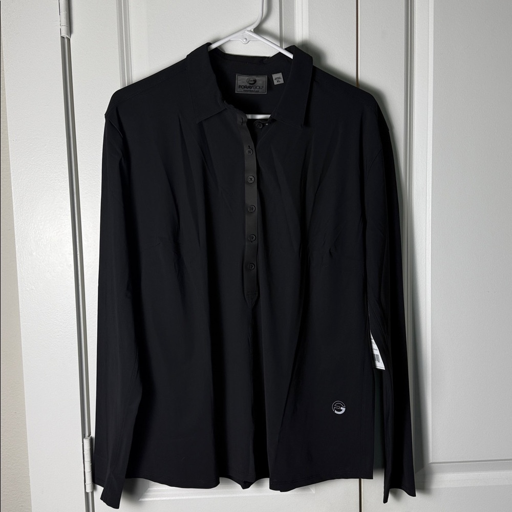 FORAYGOLF Black Core Long Sleeve Polo Top